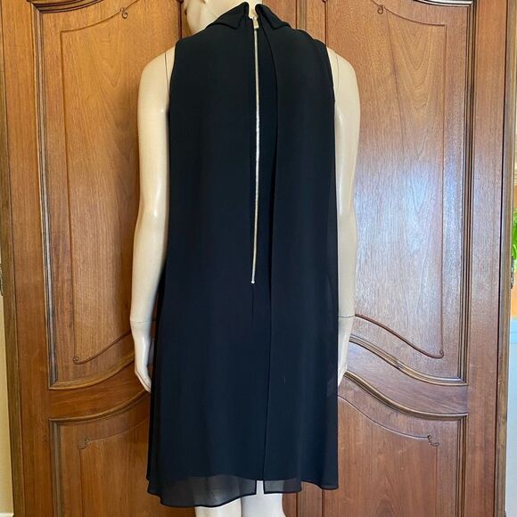 Vince Camuto Dress Black Cocktail Chiffon Shift Mock-Neck Trapeze Dress Size 2 - Picture 4 of 6